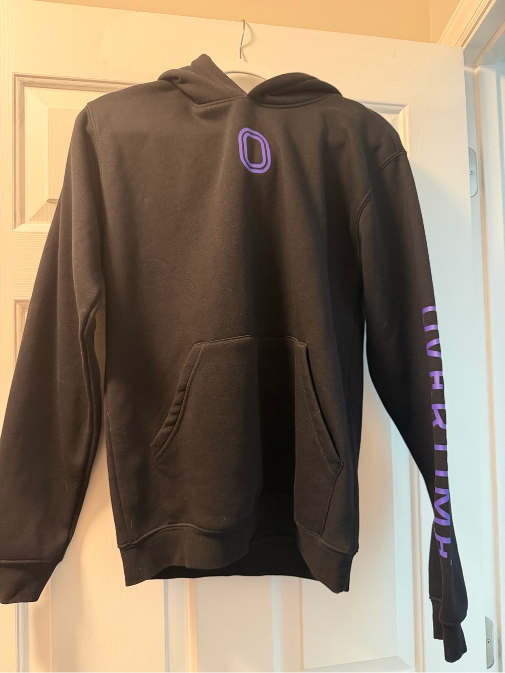 Boys Black Pullover Hoodie with Purple Accents